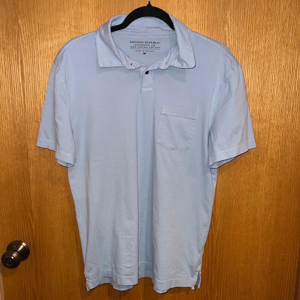 Banana Republic Polo Shirt Mens Size M Light Blue Excellent Supima Cotton Pocket